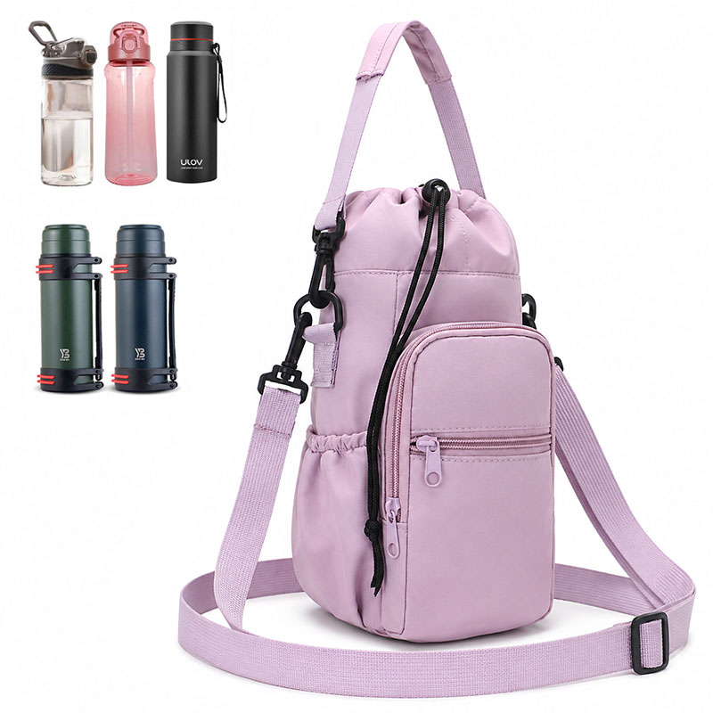 Sports Water Bottle Insulated - กระเป๋าใส่ขวดน้ำแบบพกพาพร้อมช่องใส่โทรศัพท์ สายสะพายปรับได้ ที่จับแบบเชือกรูด สำหรับเดินป่า ท่องเที่ยว และออกกำลังกาย