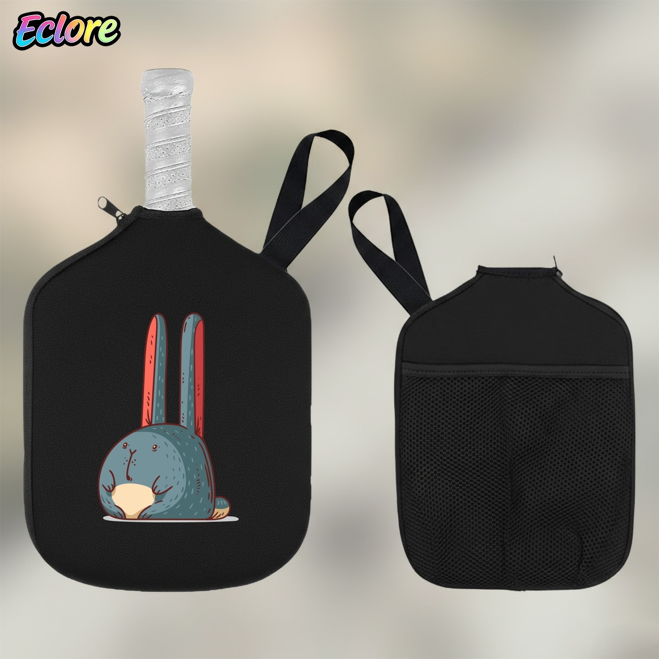 Tennis Racket - กระเป๋าใส่ไม้พายปิงปองลายกระต่ายน่ารัก ทนทาน ปลอกไม้พายลายการ์ตูนสำหรับปิงปอง เทนนิส กีฬา งานปาร์ตี้