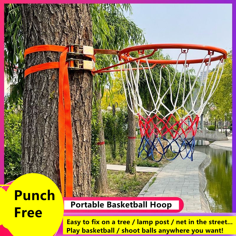Basketball Hoop - Punch-ฟรีบาสเกตบอล Hoop มาตรฐานเหล็กกรอบแบบพกพากลางแจ้งเกมปรับความสูงผู้ใหญ่เด็กหูตะกร้า No Ball 2กก.